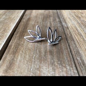 Silver Lotus Flower Bar Stud Earrings with BAG